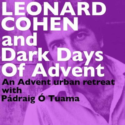 Leonard Cohen head & shoulders in purple tint