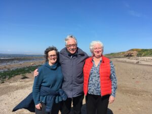 Ruth, Trevor and Sarah on Lindisfarne beach.