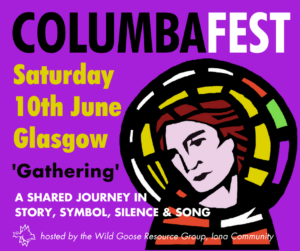 Purple icon of St Columba to advertise the ColumbaFest festival on 10th June
