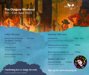 A glimpse of the Govan Mural at the top of this image to advertise the programme for The Glasgow Weekend.
