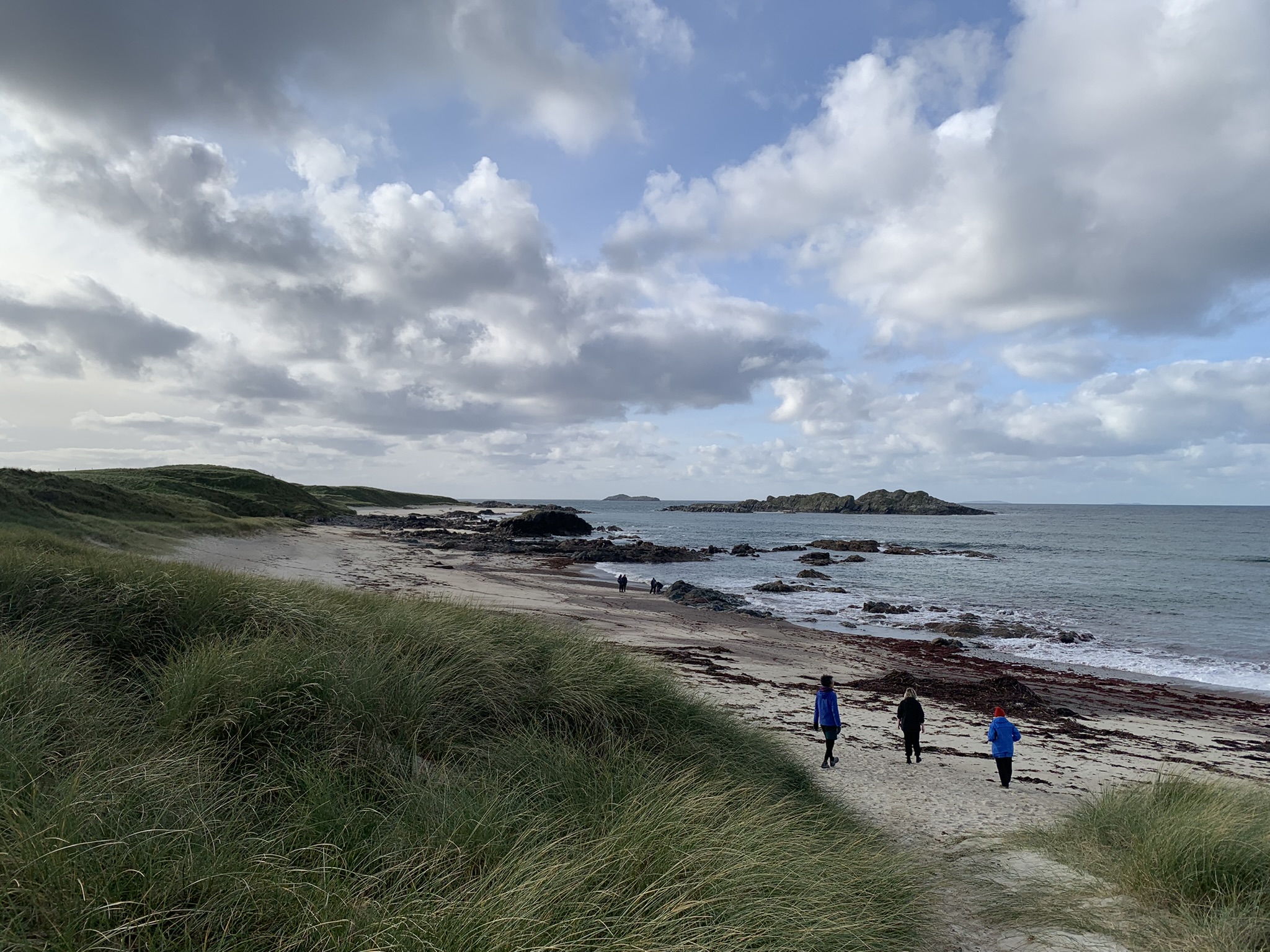 People walking at the north end of Iona.