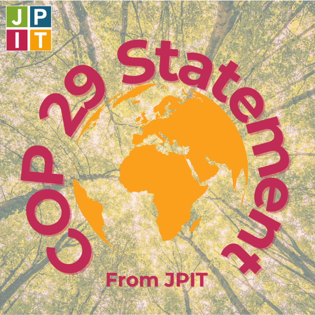 COP 29 Statement JPIT graphic of world and words