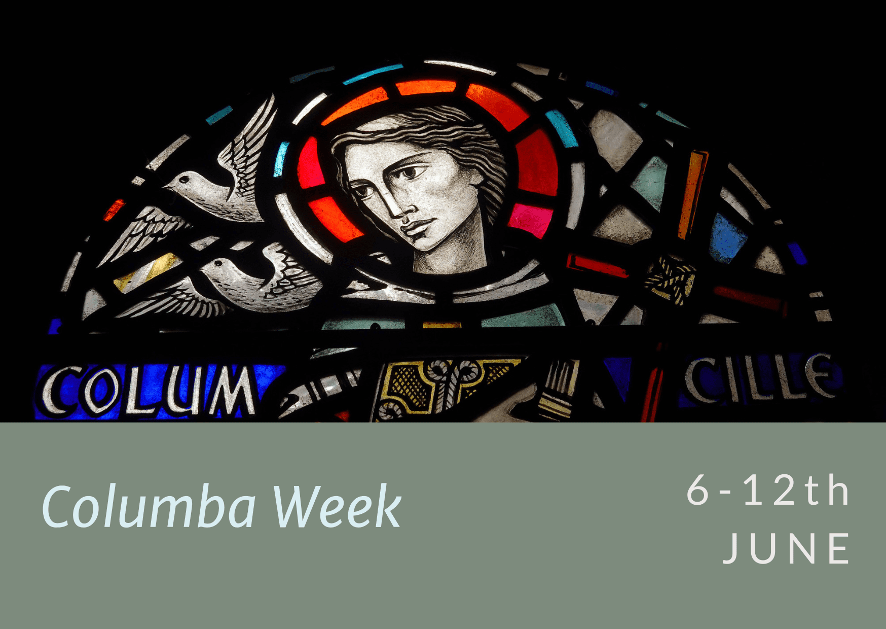 Stained glass window of Columcille for Columba Week at Iona Abbey