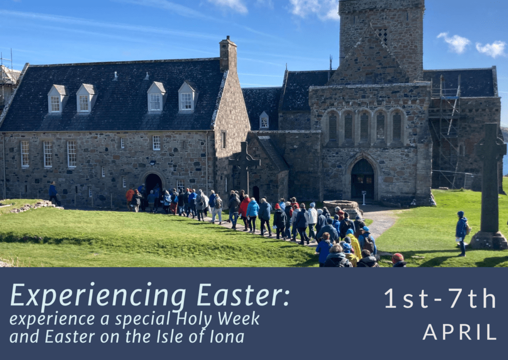 People journeying into Iona Abbey as part of Holy Week & Easter