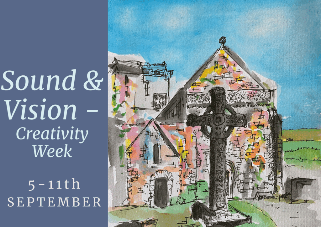 Painting of the cross and abbey - Sound and Vision