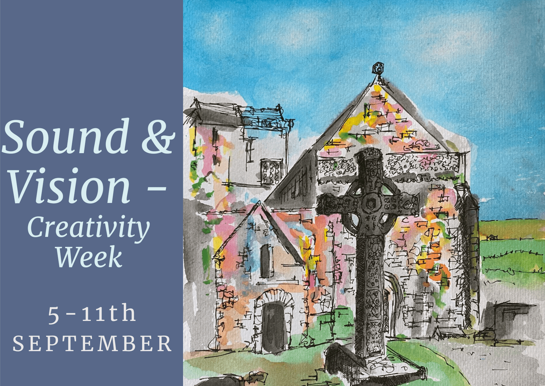 Painting of the cross and abbey - Sound and Vision